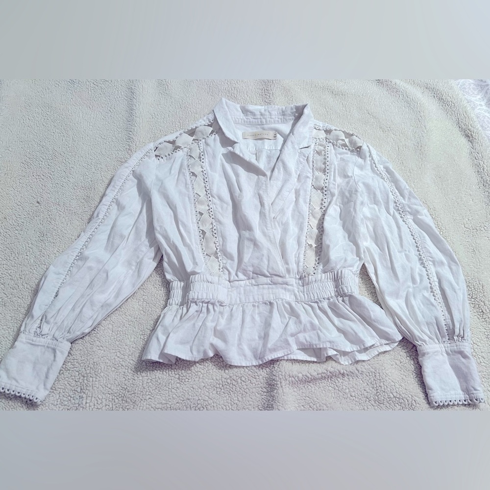 Off White Cinched waist peekaboo sleeved Happy Nature Blouse/blazer Women M